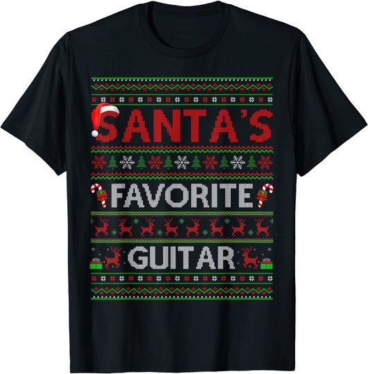 Discover Ugly Xmas Lighting Santa's Favorite Guitar Christmas T-Shirt