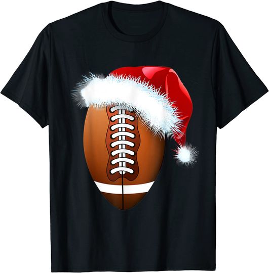 Discover Christmas Football Ball Santa Hat Sport Xmas T-Shirt