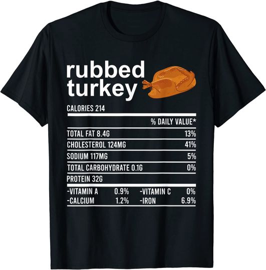 Discover Thanksgiving Food Apparel Rubbed Turkey Nutrition Fact T-Shirt