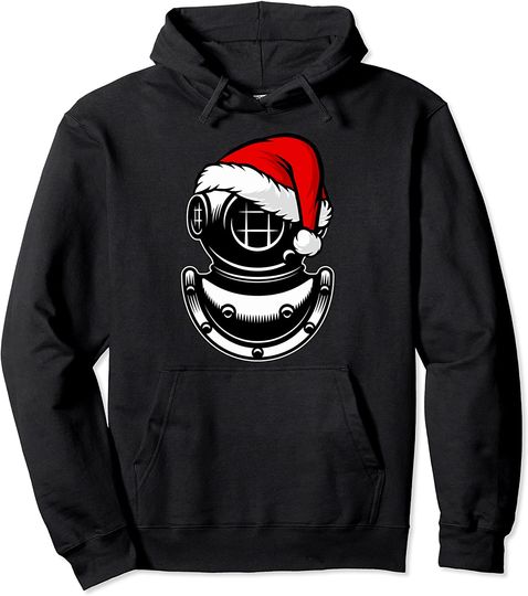 Discover Underwater Diving Helmet Santa Hat Christmas Scuba Diver Pullover Hoodie