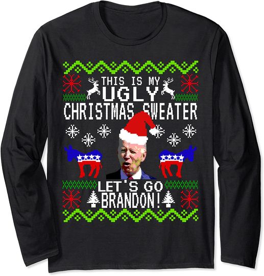 Discover Let's Go Brandon Shirt Ugly Christmas Anti Biden Pro America Long Sleeve T-Shirt