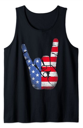 Discover Hand Love Sign Tank Top Rock Sign Hand Shirt Funny 4th of July American Flag Hand
