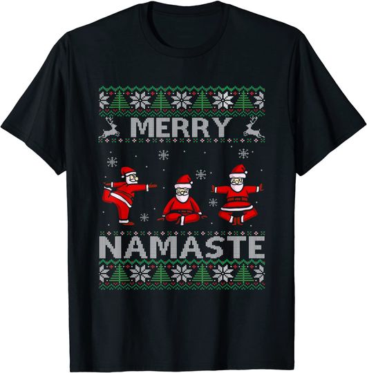 Discover Merry Namaste Yoga Santa Claus Ugly Fitness Christmas T-Shirt