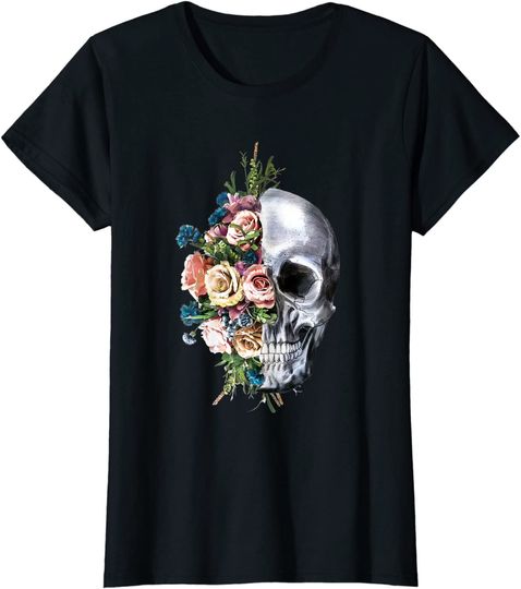 Discover Skull With Flower T-shirt Womens Flower Skull Sugar Roses for Women Girls Halloween