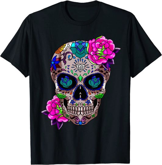 Discover Skull With Flower T-shirt Sugar Skull Flowers Day Of The Dead Dia Muertos Tea Gift