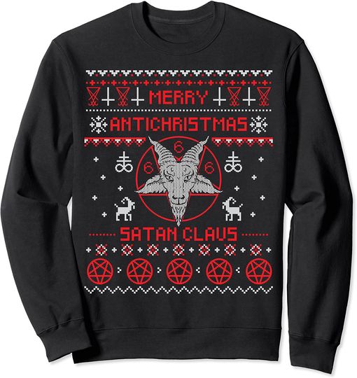 Discover Merry Antichristmas Satan Claus Pentagram Upside Down Cross Sweatshirt
