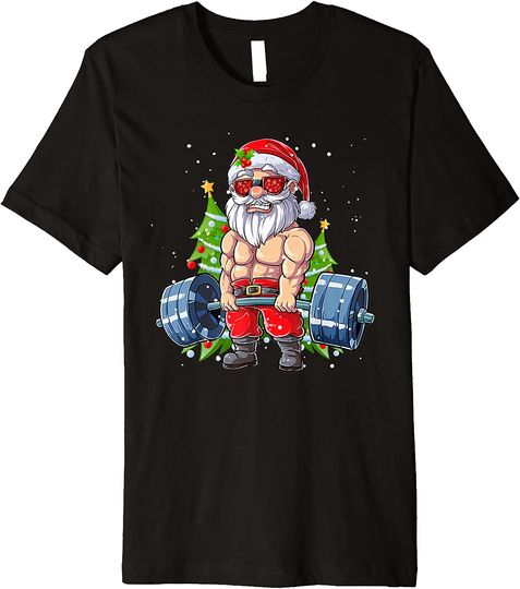 Discover Weightlifting Fitness Gym Deadlift Santa Claus Christmas Day Premium T-Shirt