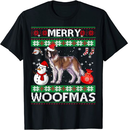 Discover Saint Bernard Dog Merry Woofmas T-Shirt Christmas Costume T-Shirt