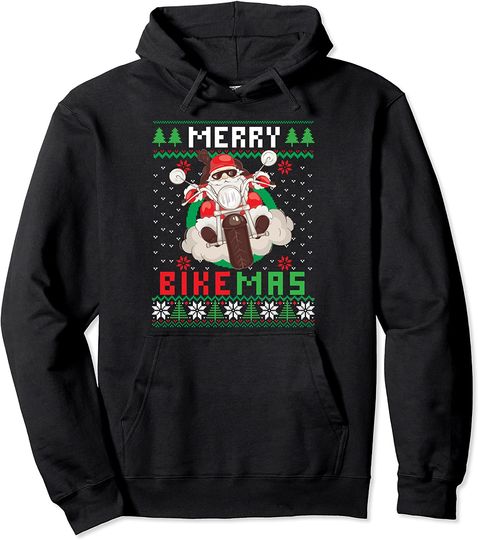Discover Merry Bikemas Santa Riding Motorbike Biking Ugly Pajama Xmas Pullover Hoodie