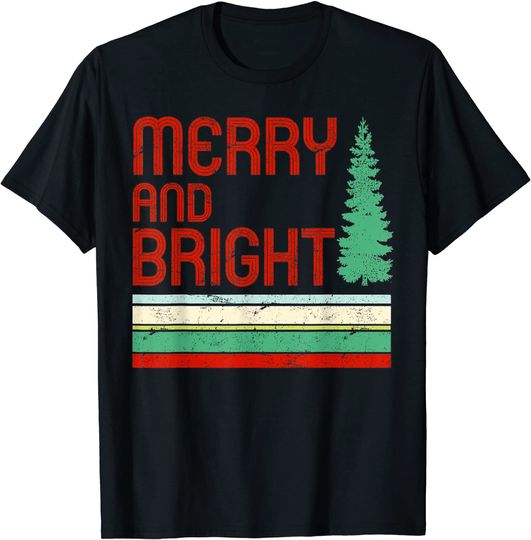 Discover Merry And Bright Christmas Tree Xmas Holiday  Vintage T-Shirt