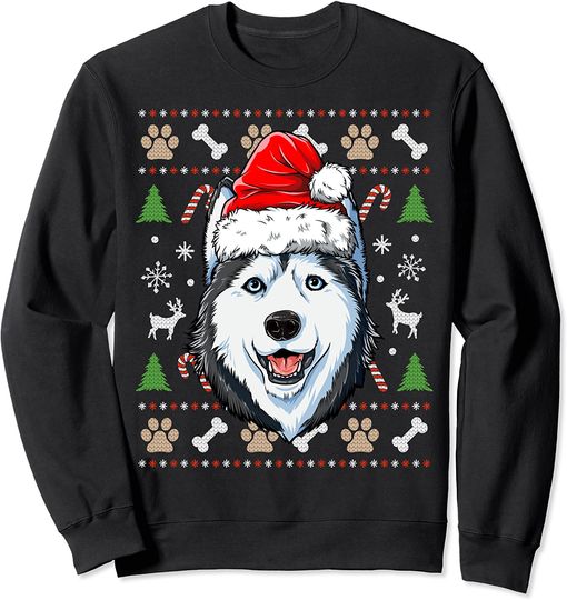 Discover Siberian Husky Ugly Christmas Dog Santa Hat Xmas Sweatshirt