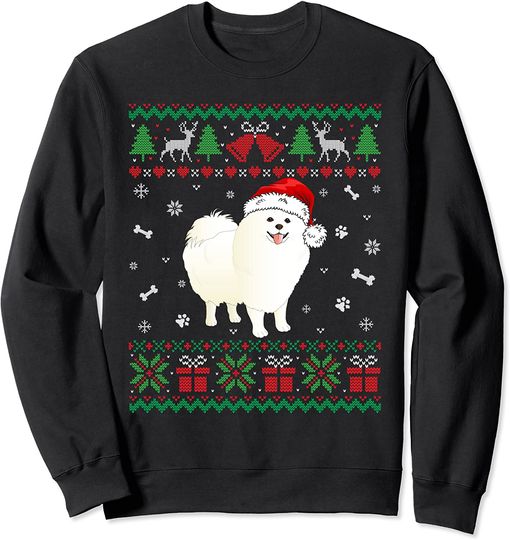 Discover Funny American Eskimo Dog Santa Hat Christmas Puppy Lover Sweatshirt