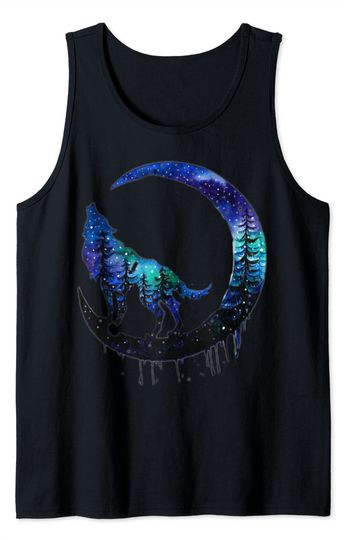 Discover Galaxy Wolf And Moon Tank Top