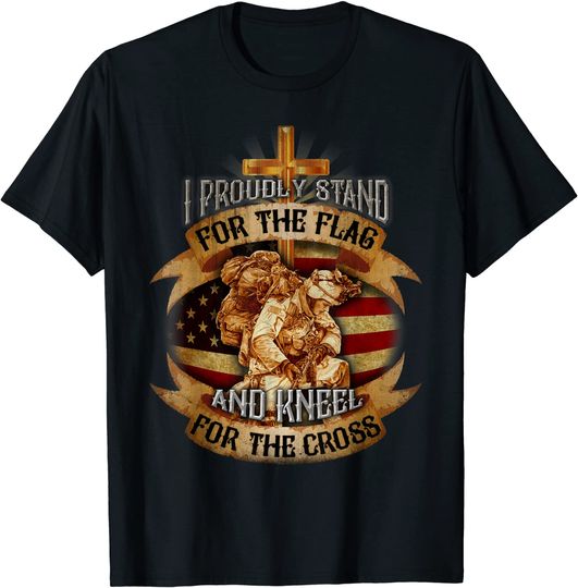 Discover "Stand For The Flag Kneel For The Cross" Patriotic T-shirt