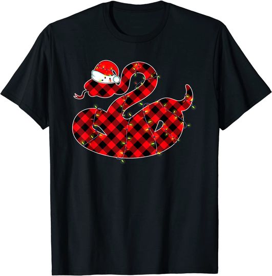 Discover Red Plaid Snake Christmas Lights Pajamas T-Shirt