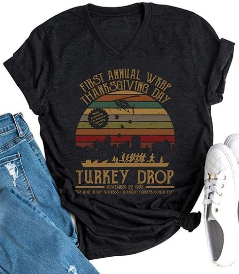Discover Women's First Annual Wkrp Turkey Drop T Shirts Vintage Turkey Thanksgiving Day Gifts Tshirt Tops Fall Basic Tees