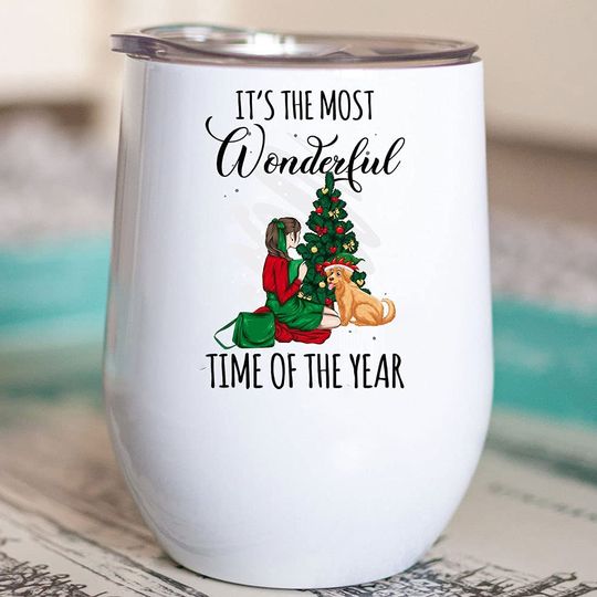 Discover It's The Most Wonderful Time Of The Year Tumbler 12 oz, Girl and Dog Lover Christmas Tumbler