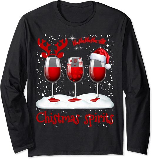Discover Christmas Spirits Glasses Of Wine Xmas Holidays Party Long Sleeve