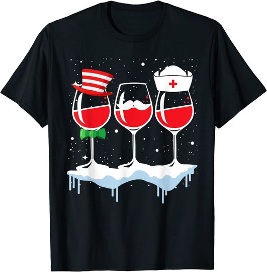 Discover Three Glass Of Red Wine Nurse Christmas Pajama T-Shirt