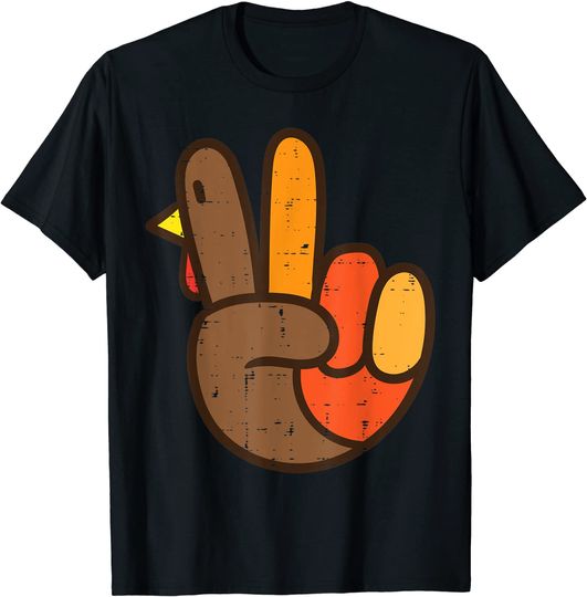 Discover Peace Sign Turkey Hand Cool Thanksgiving Hippie Men Women T-Shirt