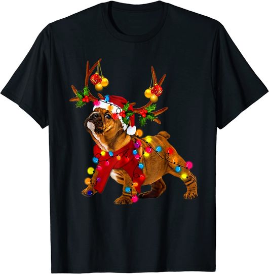 Discover Santa Bulldog Gorgeous Reindeer Light Christmas T-Shirt