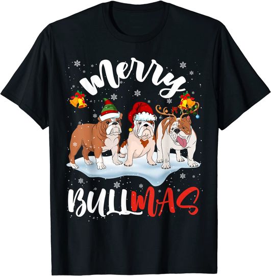 Discover Merry Bullmas Santa Reindeer Elf Bulldog Christmas T-Shirt