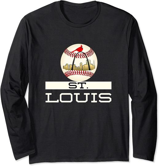 Discover St Louis Skyline Red Cardinal Tshirt Cool Baseball Skyline Logo Long Sleeve T-Shirt
