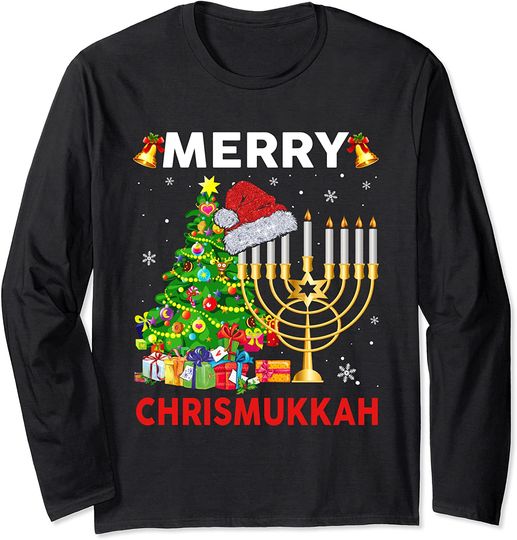 Discover Merry Chrismukkah 2021 Happy Hanukkah Christmas Santa Hat Long Sleeve