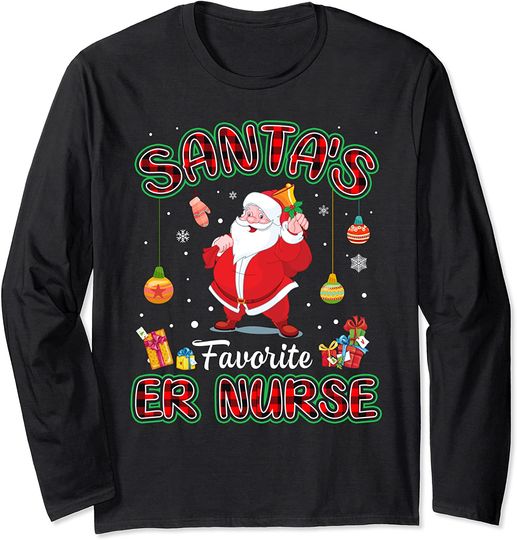 Discover Santa's Favorite ER Nurse Santa Red Plaid Christmas Long Sleeve