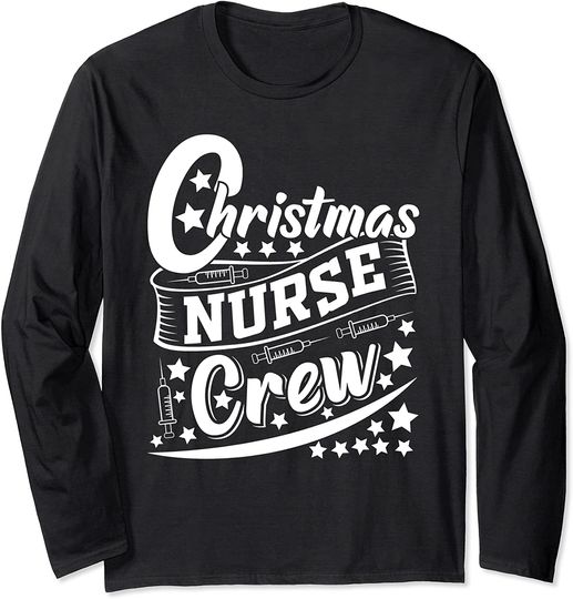 Discover Christmas Nurse Crew RN Nurses Quote Winter Holiday Long Sleeve