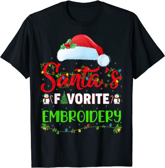 Discover Lighting Xmas Santa's Favorite Embroidery Christmas T-Shirt