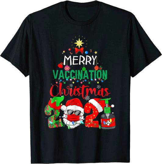 Discover Santa mask Merry Vaccination Christmas 2021 tree Vaccinated T-Shirt