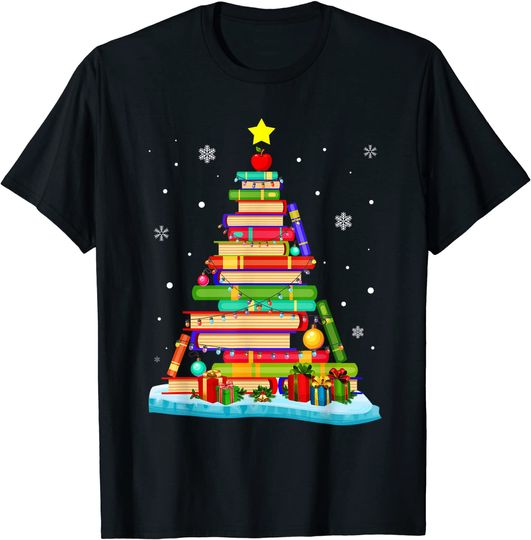 Discover Books Christmas Tree Reading Club Librarian T-Shirt