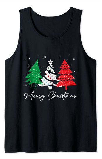 Discover Merry Christmas Polka Dot Xmas Pine Tree Christmas Pajama Tank Top