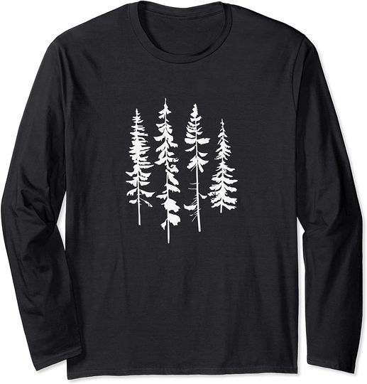 Discover Skinny Pine Trees, Pine Tree Graphic Tee for Nature Lover Long Sleeve