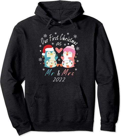 Discover Christmas Penguin Hoodie Our First Christmas As Mr and Mrs 2022 Matching Penguin Pullover