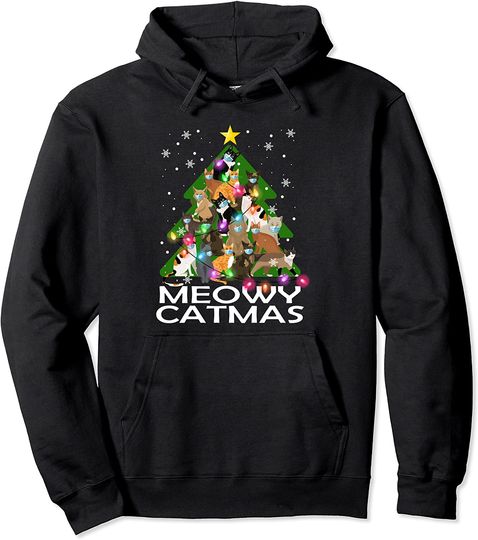 Discover Meowy Catmas Christmas Tree Cats Wear Mask Xmas Pullover Hoodie