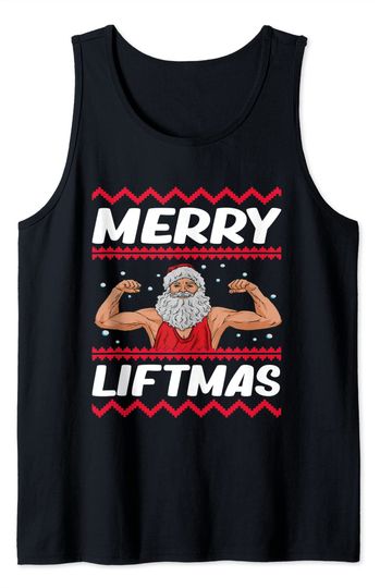 Discover Merry Liftmas Funny Christmas Gym Workout Fitness Tank Top