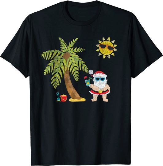 Discover Santa Beach Tropical Christmas Palm Trees T-Shirt