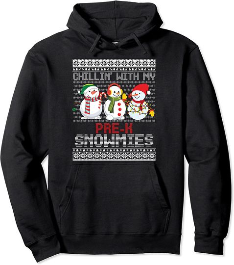 Discover Pre-K Teacher Christmas Snowman Chillin' With My Snowmies Pullover Hoodie