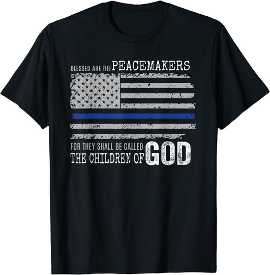 Discover Support Police Thin Blue Line Distressed Flag Bible Verse T-Shirt