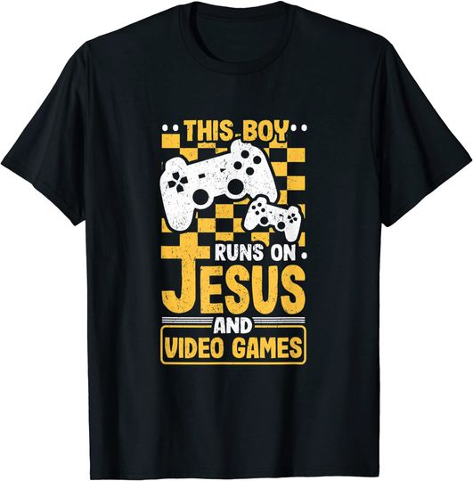 Discover This Boy Runs on Jesus and Video Games Christian Gamer T-Shirt