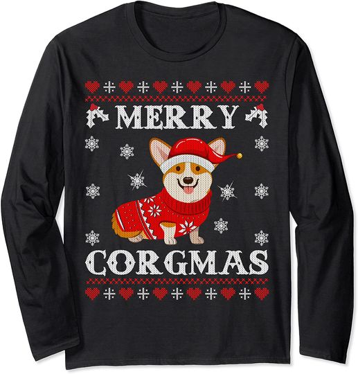Discover Corgi Dog Merry Corgmas Santa Corgi Ugly Christmas Sweater Long Sleeve