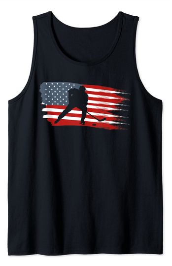 Discover Hockey USA Flag American Flag Patriotic Ice Hockey Tank Top