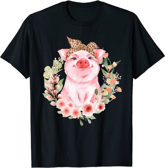 Discover Pig With Leopard Headband Flower Tshirt Cute Pig Lover Gifts T-Shirt