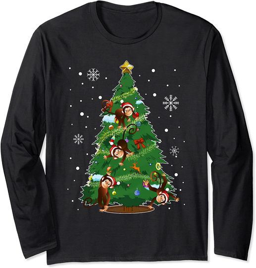 Discover Monkey Xmas Tree Cute Christmas Light Decoration Santa Long Sleeve