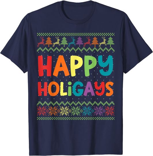 Discover Gay Christmas Funny LGBT Happy Holigays Rainbow Party T-Shirt