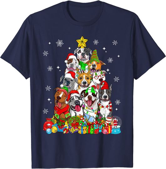 Discover Christmas Tree Lights Pitbull Dog Lover Xmas Pajama T-Shirt