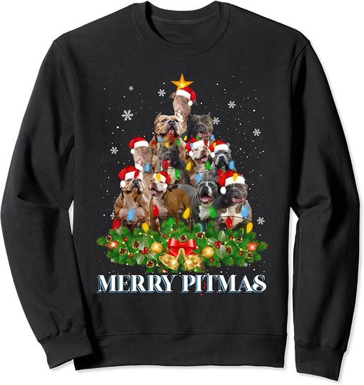 Discover Merry Pitmas Pitbull Dog Ugly Christmas Sweater Tree Dogs Sweatshirt
