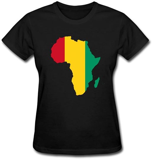T-Shirt Camiseta Manga Curta Bandeiras Vermelhas  África Mapa Bandera de de Guinea